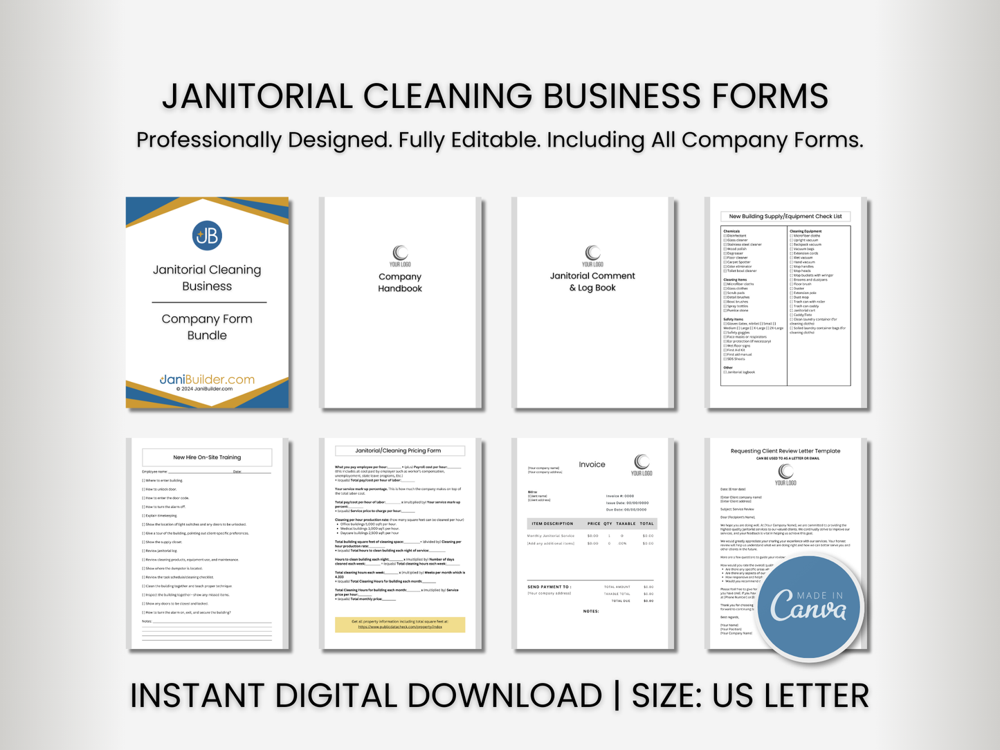 65+ Page Janitorial Business Forms Bundle