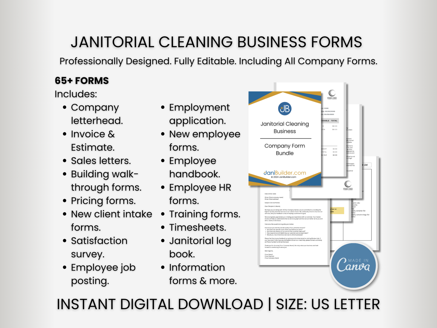 65+ Page Janitorial Business Forms Bundle